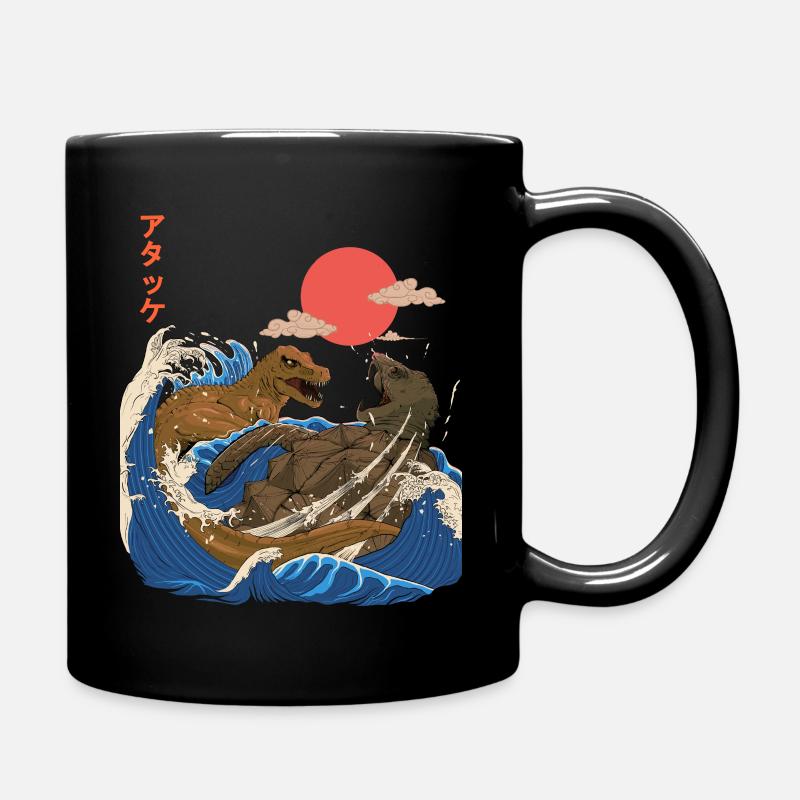 Dino - Riesenschildkröte Kampf - Retro Japan Style - Tasse einfarbig - Schwarz