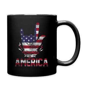 Vintage love rock hand USA flag America Horns band - Mug uni - noir - Droite
