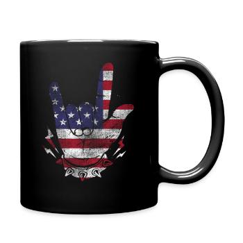 Vintage love rock hand USA flag America Horns band - Full Colour Mug - black - Right