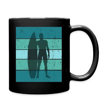 Surfer mit Surfboard - Tasse einfarbig - Schwarz - Rechts