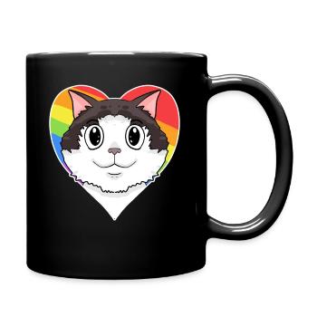 Ragdoll Katze - Regenbogen Herz - Tasse einfarbig - Schwarz - Rechts