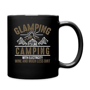 Glamping is like camping with electricity and wine - Full Colour Mug - black - Right
