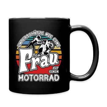 Unterschätze nie eine Frau auf einem Motorrad - Tasse einfarbig - Schwarz - Rechts