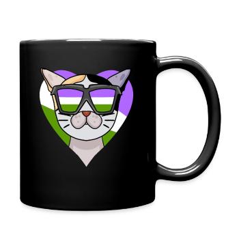 Genderqueer Lgbt Cat Japanese Bobtail - Full Colour Mug - black - Right