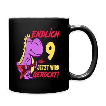Dinosaurier 9. Geburtstag Gitarre Mädchen Geschenk - Tasse einfarbig - Schwarz - Rechts
