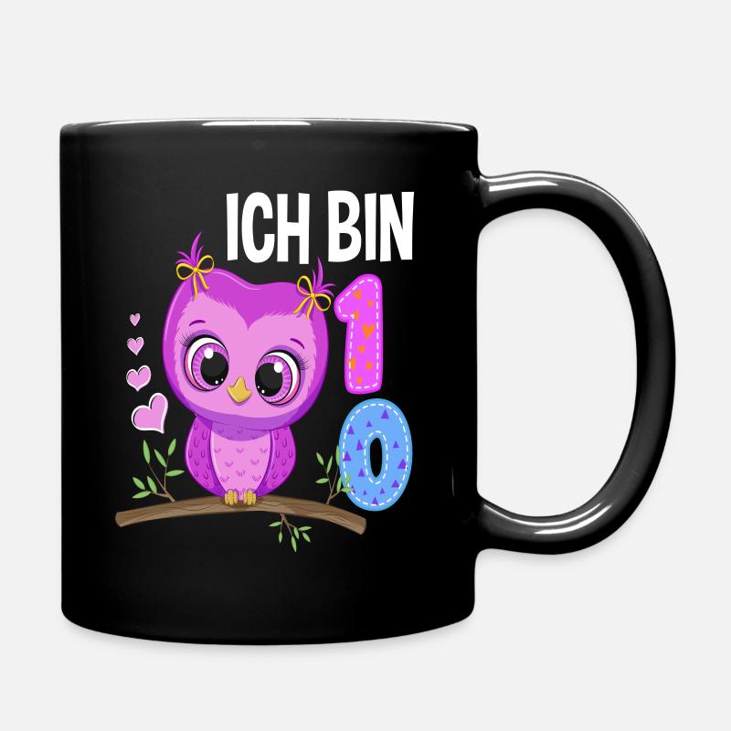 Ich Bin 10 Eule 10. Geburtstag Eulen Mädchen - Tasse einfarbig - Schwarz
