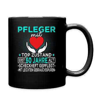 Pfleger 60 Jahre - Altenpfleger - Pflegekraft - Tasse einfarbig - Schwarz - Rechts