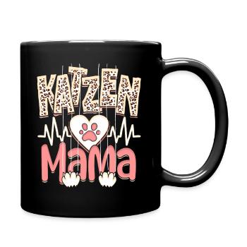 Katzen Mama Kätzchen Leopard Muster - Tasse einfarbig - Schwarz - Rechts