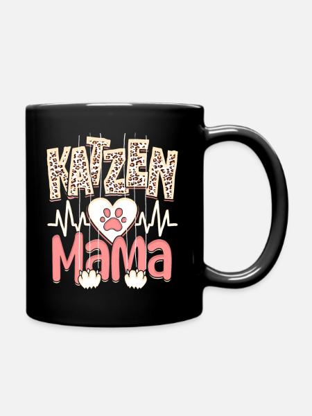 Katzen Mama Kätzchen Leopard Muster - Tasse einfarbig - Schwarz