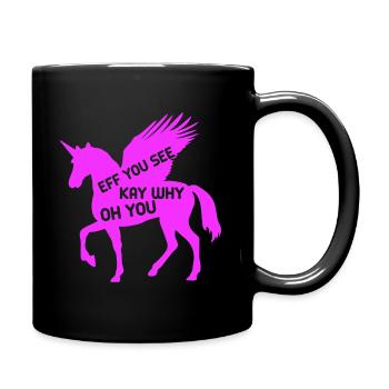 Drôle de licorne disant avec licorne rose - Mug uni - noir - Droite