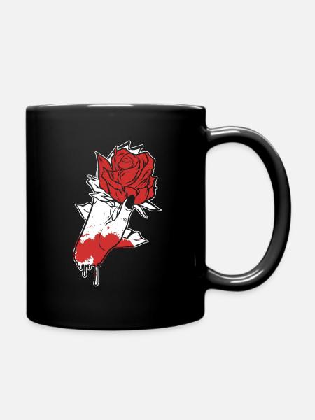Esthétique Dark Pattern Main Saignement Tenant Rose - Mug uni - noir