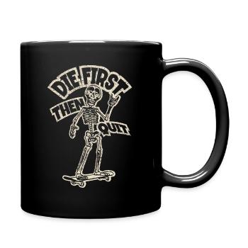 Anime Skeleton with Skateboard | Never give up! - Full Colour Mug - black - Right