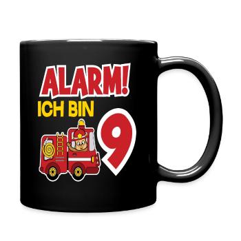 Alarm Ich Bin 9. Geburtstag Feuerwehr Junge - Tasse einfarbig - Schwarz - Rechts
