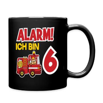 Alarm Ich Bin 6. Geburtstag Feuerwehrmann Junge - Tasse einfarbig - Schwarz - Rechts