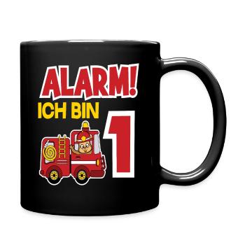 Alarm Ich Bin 1. Geburtstag Feuerwehrmann Junge - Tasse einfarbig - Schwarz - Rechts