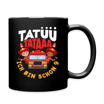 Tatüü TaTaaa 9. Geburtstag Feuerwehr Jungs - Tasse einfarbig - Schwarz - Rechts