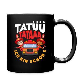 Tatüü TaTaaa 6. Geburtstag Feuerwehr Jungs - Tasse einfarbig - Schwarz - Rechts