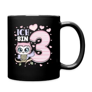 Dritter Geburtstag Mädchen 3 Jahre Eule - Tasse einfarbig - Schwarz - Rechts