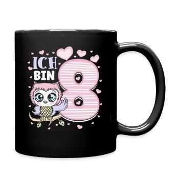 Achter Geburtstag Mädchen 8 Jahre Eule - Tasse einfarbig - Schwarz - Rechts