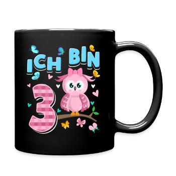 Dritter Geburtstag Mädchen 3 Jahre Eule - Tasse einfarbig - Schwarz - Rechts