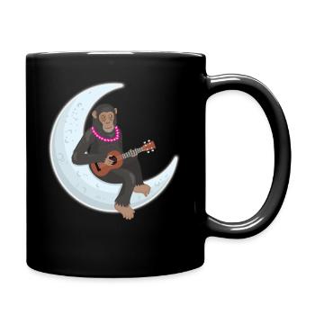 Schimpanse Spielt Ukulele auf Mond - Tasse einfarbig - Schwarz - Rechts