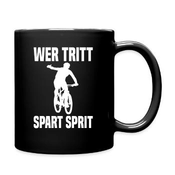 Wer Tritt Spart Sprit Lustiger Fahrrad Spruch - Tasse einfarbig - Schwarz - Rechts
