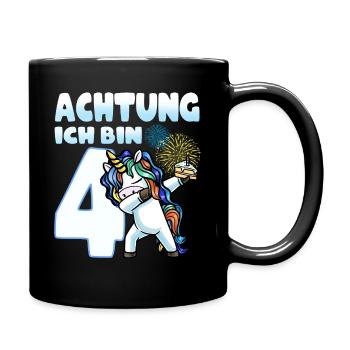Vierter Geburtstag Mädchen 4 Jahre Einhorn - Tasse einfarbig - Schwarz - Rechts