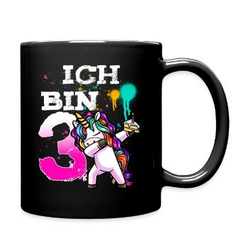 Dritter Geburtstag Mädchen 3 Jahre Einhorn - Tasse einfarbig - Schwarz - Rechts