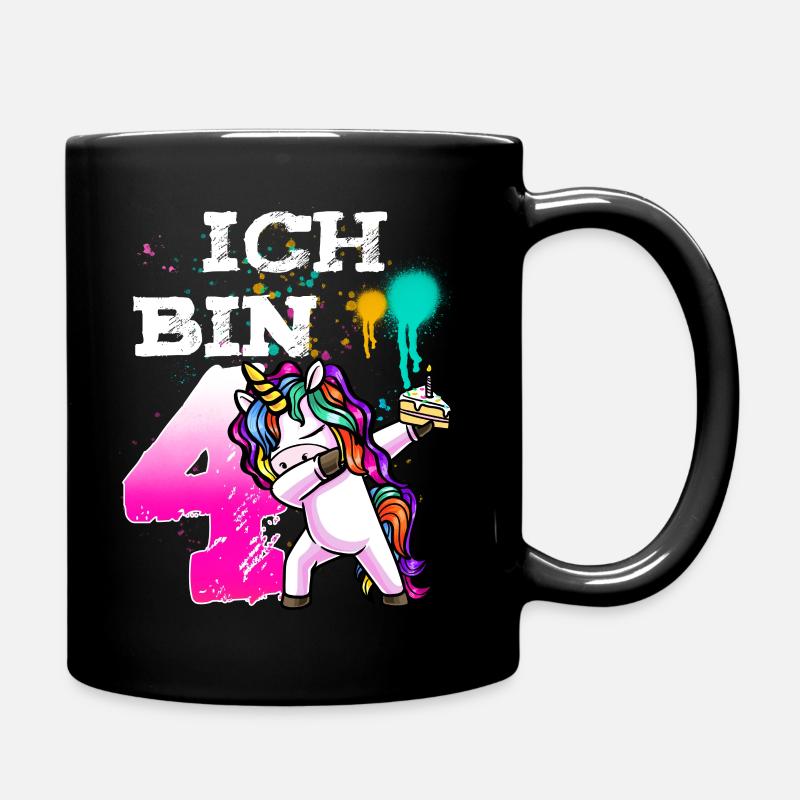 4. Geburtstag Mädchen 4 Jahre Einhorn - Tasse einfarbig - Schwarz