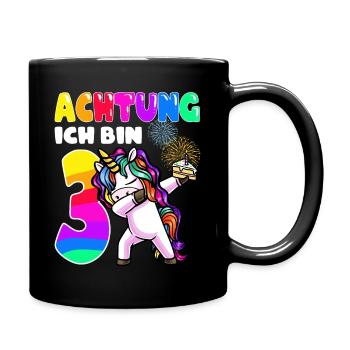 Dritter Geburtstag Mädchen 3 Jahre Einhorn - Tasse einfarbig - Schwarz - Rechts