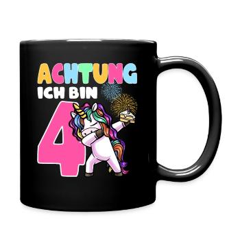Vierter Geburtstag Mädchen 4 Jahre Einhorn - Tasse einfarbig - Schwarz - Rechts