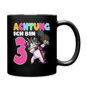 Dritter Geburtstag Mädchen 3 Jahre Einhorn - Tasse einfarbig - Schwarz - Rechts