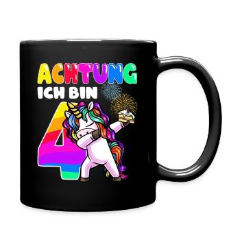 Vierter Geburtstag Mädchen 4 Jahre Einhorn - Tasse einfarbig - Schwarz - Rechts