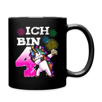 Vierter Geburtstag Mädchen 4 Jahre Einhorn - Tasse einfarbig - Schwarz - Rechts
