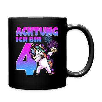 Vierter Geburtstag Mädchen 4 Jahre Einhorn - Tasse einfarbig - Schwarz - Rechts