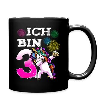 Dritter Geburtstag Mädchen 3 Jahre Einhorn - Tasse einfarbig - Schwarz - Rechts
