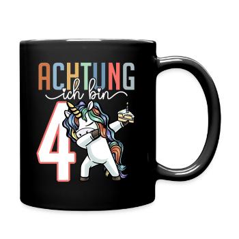 Vierter Geburtstag Mädchen 4 Jahre Einhorn - Tasse einfarbig - Schwarz - Rechts