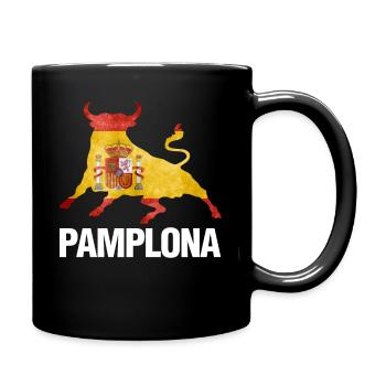 Pamplona Spain Flag Running Bulls - Full Colour Mug - black - Right