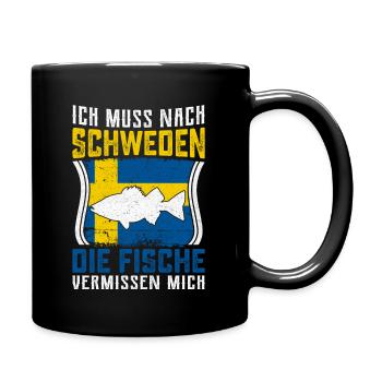 Angeln in Schweden Angeltrip Geschenk - Tasse einfarbig - Schwarz - Rechts