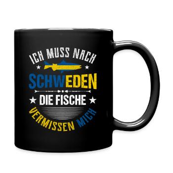 Schweden Angeltrip Angeltour Geschenk - Tasse einfarbig - Schwarz - Rechts