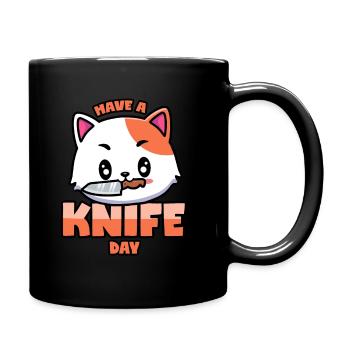 Cat with knife: Have A Knife Day - Full Colour Mug - black - Right
