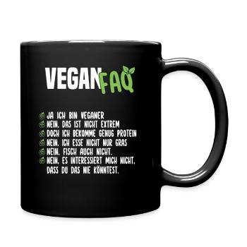 Vegan FAQ - Lustiger Veganer Spruch - Tasse einfarbig - Schwarz - Rechts