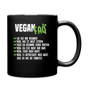 Vegan FAQ - Lustiger Veganer Spruch - Tasse einfarbig - Schwarz - Rechts