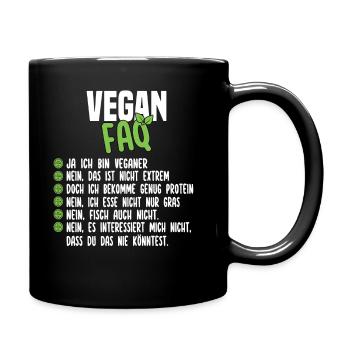 Vegan FAQ - Lustiger Veganer Spruch - Tasse einfarbig - Schwarz - Rechts