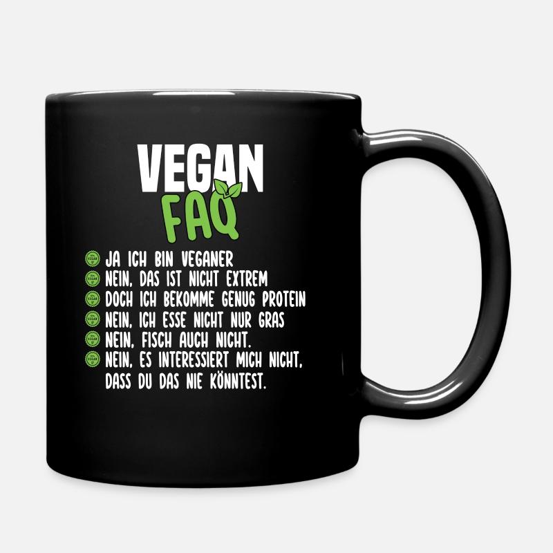 Vegan FAQ - Lustiger Veganer Spruch - Tasse einfarbig - Schwarz
