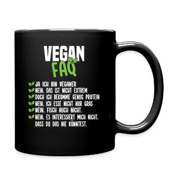 Vegan FAQ - Lustiger Veganer Spruch - Tasse einfarbig - Schwarz - Rechts