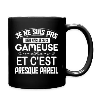 Cadeau femme Je suis pas dieu mais Gameuse - Mug uni - noir - Droite