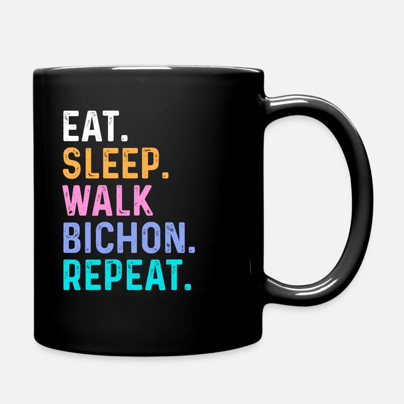 Eat Sleep Walk Bichon Repeat - Full Colour Mug - black