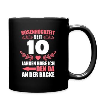 10. Hochzeitstag Frau Rosenhochzeit Geschenk - Tasse einfarbig - Schwarz - Rechts