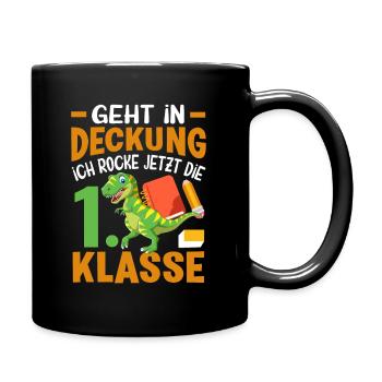 1. Klasse Einschulung Schulanfang Dino - Tasse einfarbig - Schwarz - Rechts